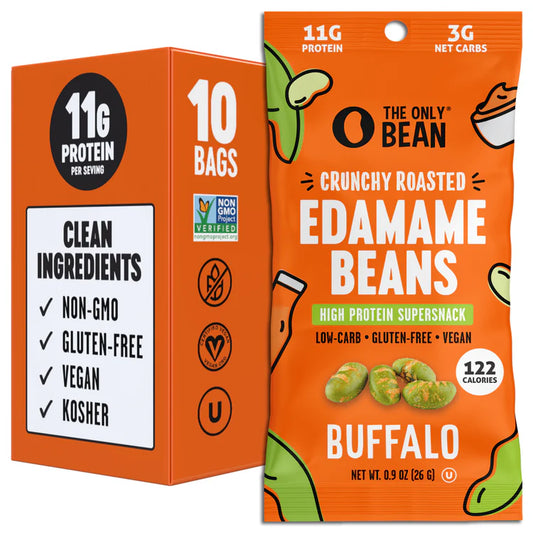 The Only Bean - Crunchy Roasted Edamame Beans (Buffalo) - Keto Snack, High Protein, Healthy Snacks, Low Carb, Gluten-Free & Vegan (0.9oz) (10 Pack)