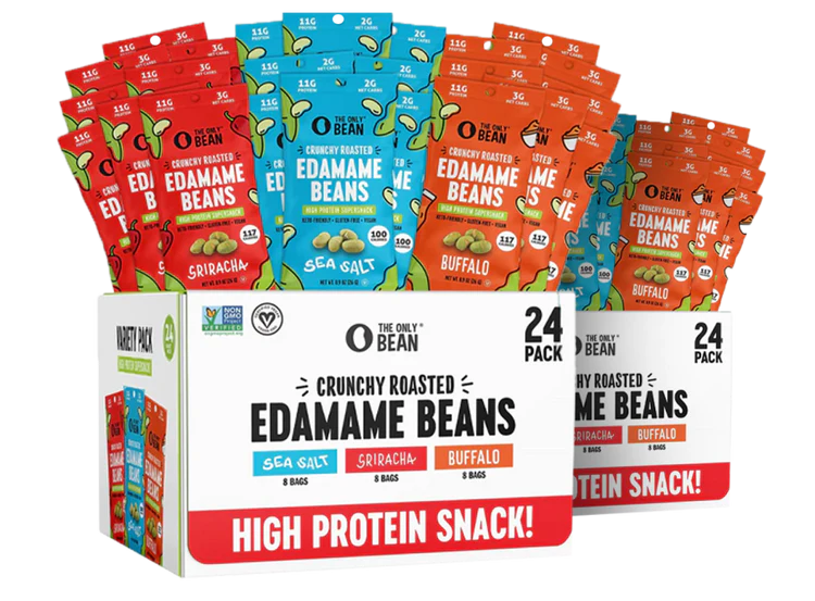 The Only Bean - Crunchy Roasted Edamame Beans (Variety Pack) - Keto Snack, High Protein, Healthy Snacks, Low Carb, Gluten-Free & Vegan (0.9oz) (48 Pack)