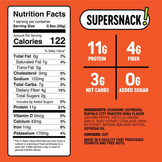 The Only Bean - Crunchy Roasted Edamame Beans (Buffalo) - Keto Snack, High Protein, Healthy Snacks, Low Carb, Gluten-Free & Vegan (0.9oz) (10 Pack)