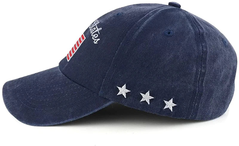 United States and Flag Embroidered Cotton Pigment Dyed Baseball Cap